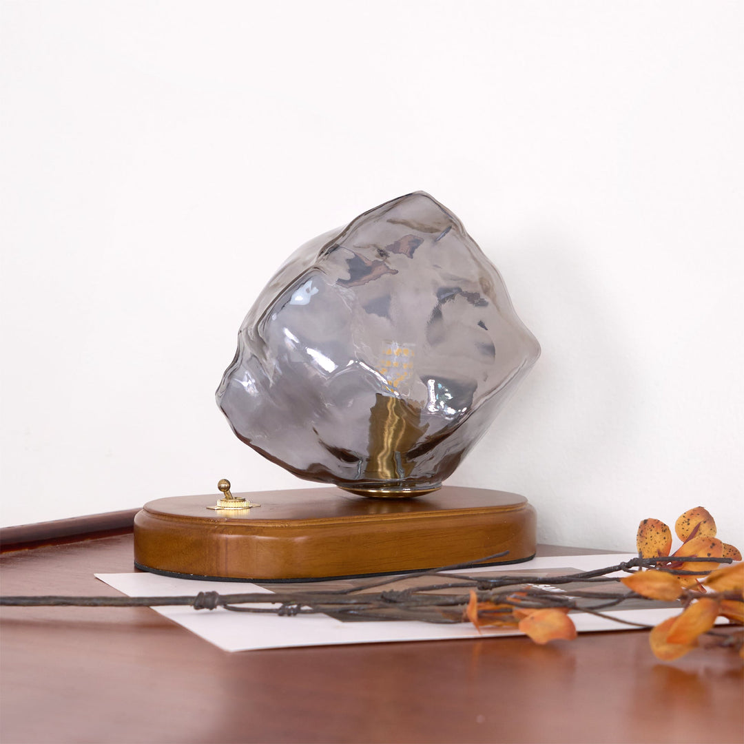 RusticLume – Amber Glass and Wooden Table Lamp | Kalsten