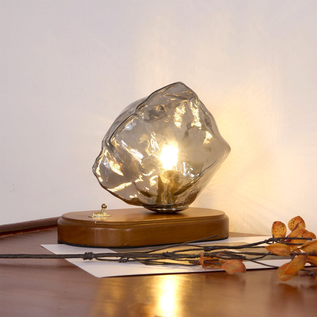 RusticLume – Amber Glass and Wooden Table Lamp | Kalsten