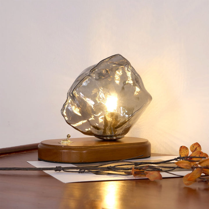 RusticLume – Amber Glass and Wooden Table Lamp | Kalsten