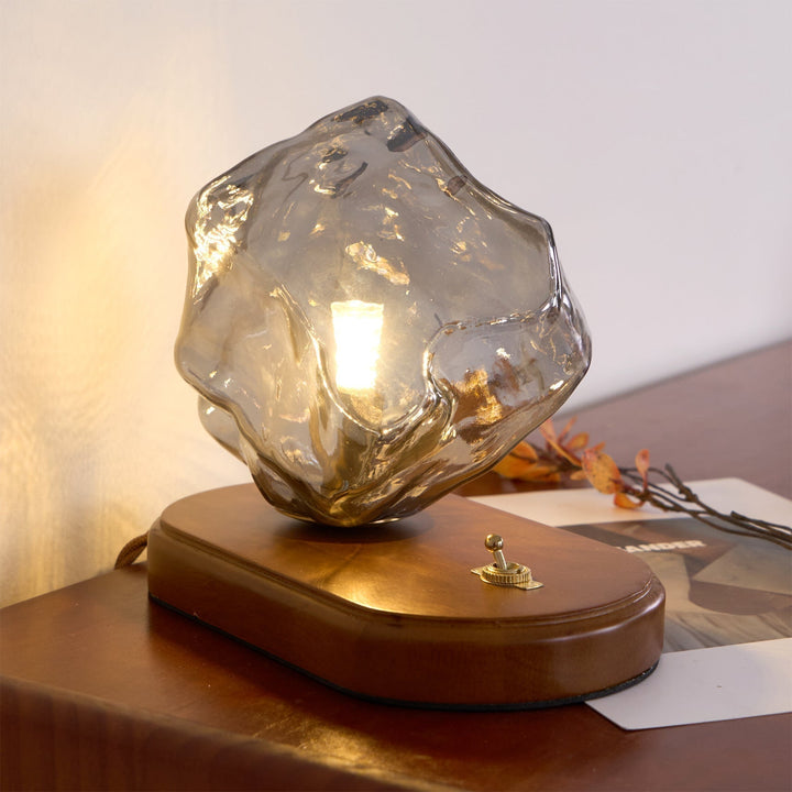 RusticLume – Amber Glass and Wooden Table Lamp | Kalsten