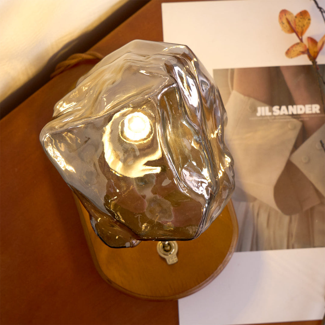RusticLume – Amber Glass and Wooden Table Lamp | Kalsten