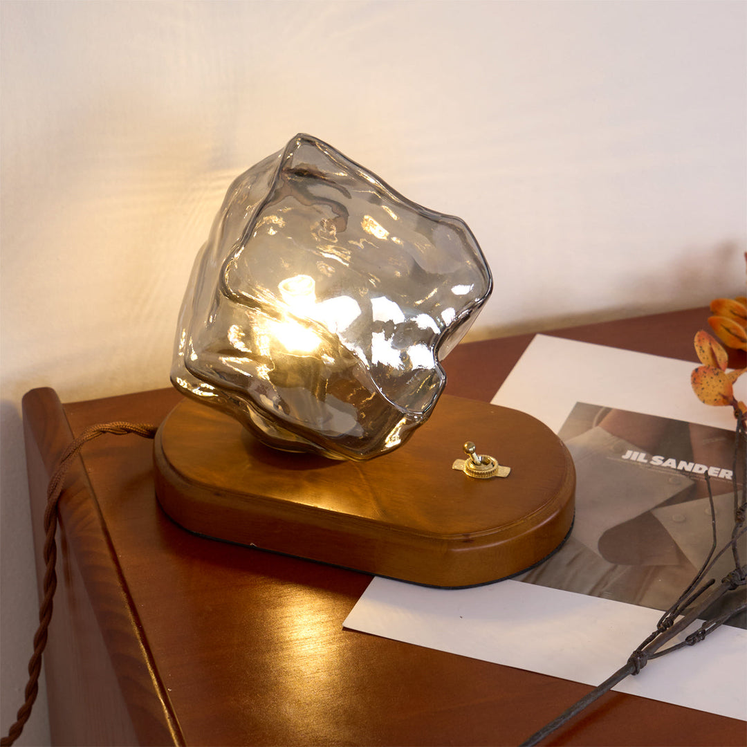 RusticLume – Amber Glass and Wooden Table Lamp | Kalsten