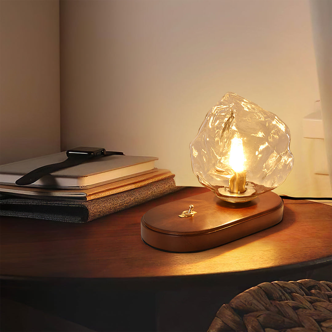RusticLume – Amber Glass and Wooden Table Lamp | Kalsten