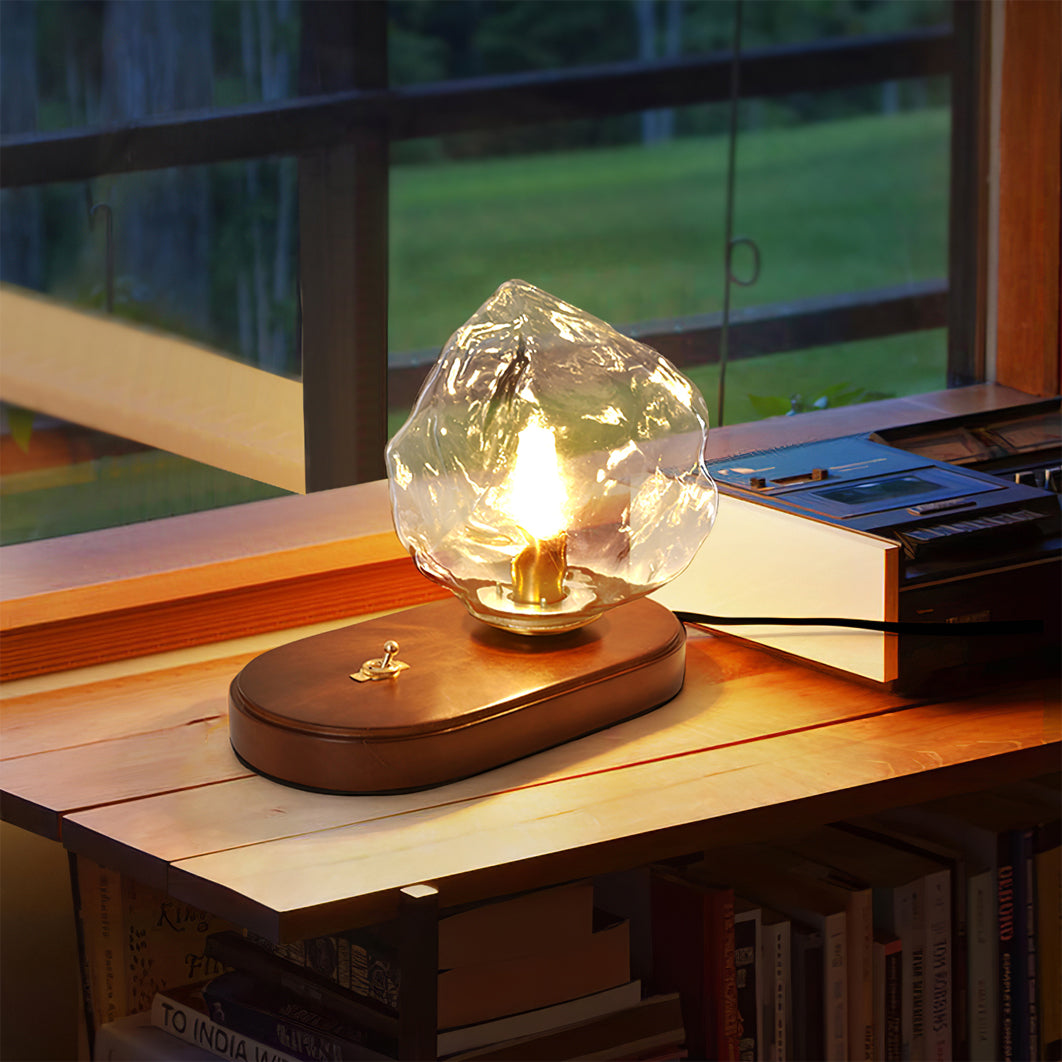 RusticLume – Amber Glass and Wooden Table Lamp | Kalsten
