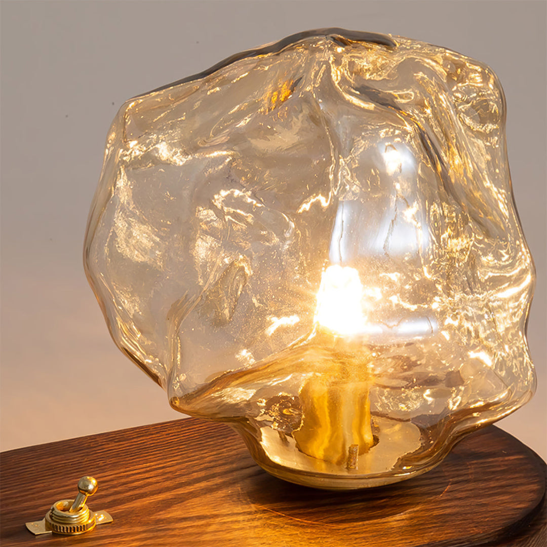 RusticLume – Amber Glass and Wooden Table Lamp | Kalsten