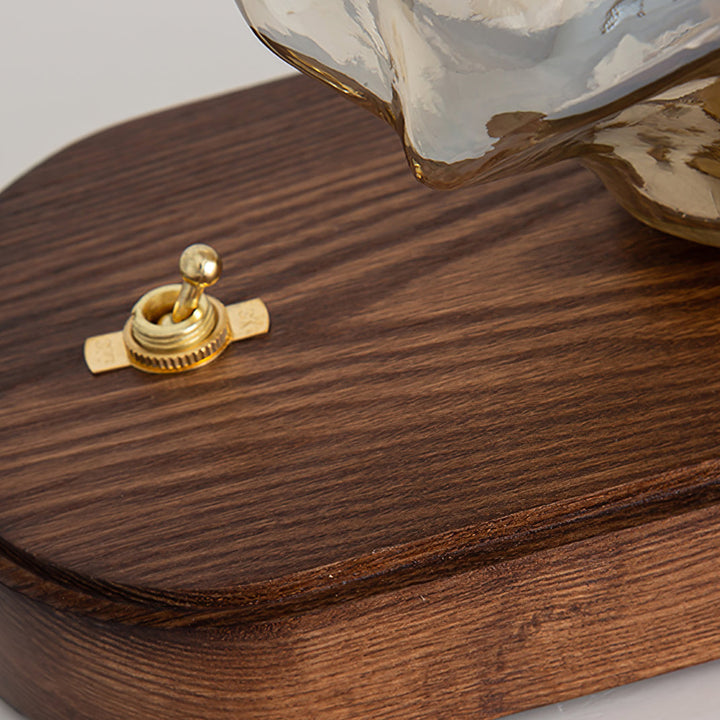 RusticLume – Amber Glass and Wooden Table Lamp | Kalsten