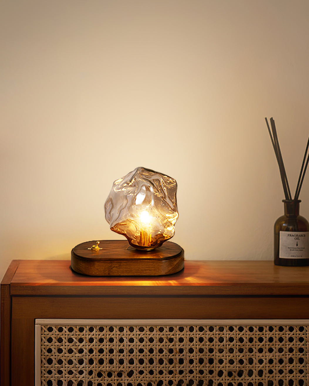RusticLume – Amber Glass and Wooden Table Lamp | Kalsten