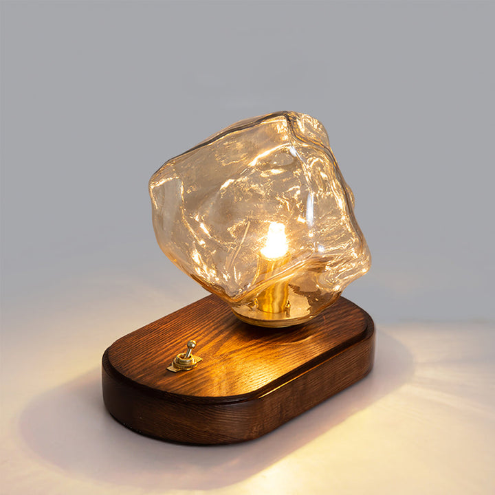 RusticLume – Amber Glass and Wooden Table Lamp | Kalsten