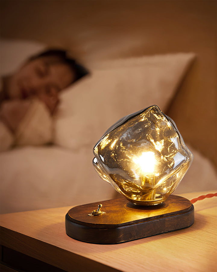 RusticLume – Amber Glass and Wooden Table Lamp | Kalsten