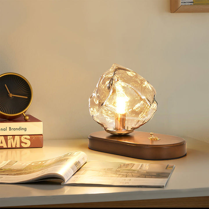 RusticLume – Amber Glass and Wooden Table Lamp | Kalsten