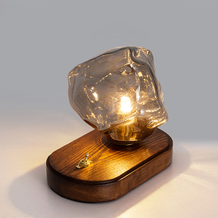RusticLume – Amber Glass and Wooden Table Lamp | Kalsten