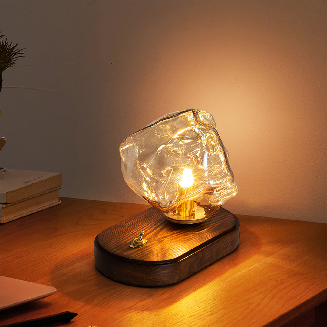 RusticLume – Amber Glass and Wooden Table Lamp | Kalsten