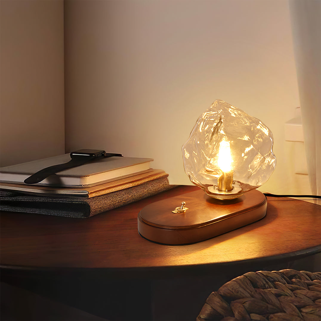 RusticLume – Amber Glass and Wooden Table Lamp | Kalsten