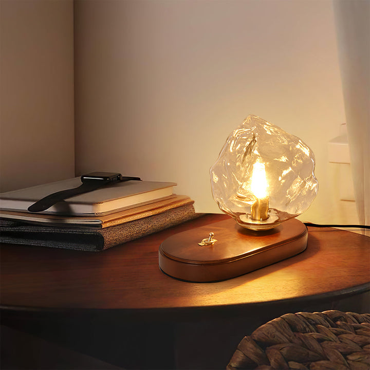 RusticLume – Amber Glass and Wooden Table Lamp | Kalsten