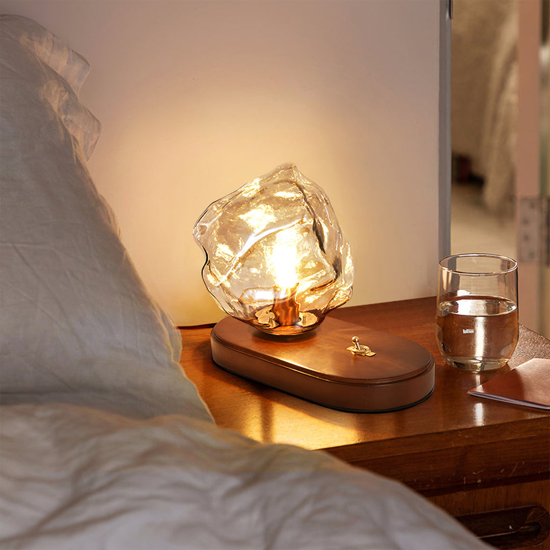 RusticLume – Amber Glass and Wooden Table Lamp | Kalsten