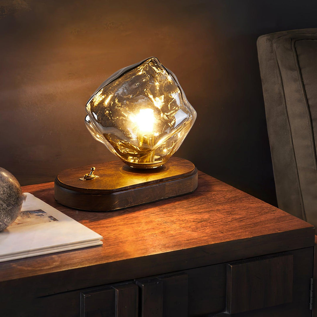 Glass Block Table Lamp | Modern Design with Clear Glass | Ideal for Living Room & Bedroom Lighting | Kalsten