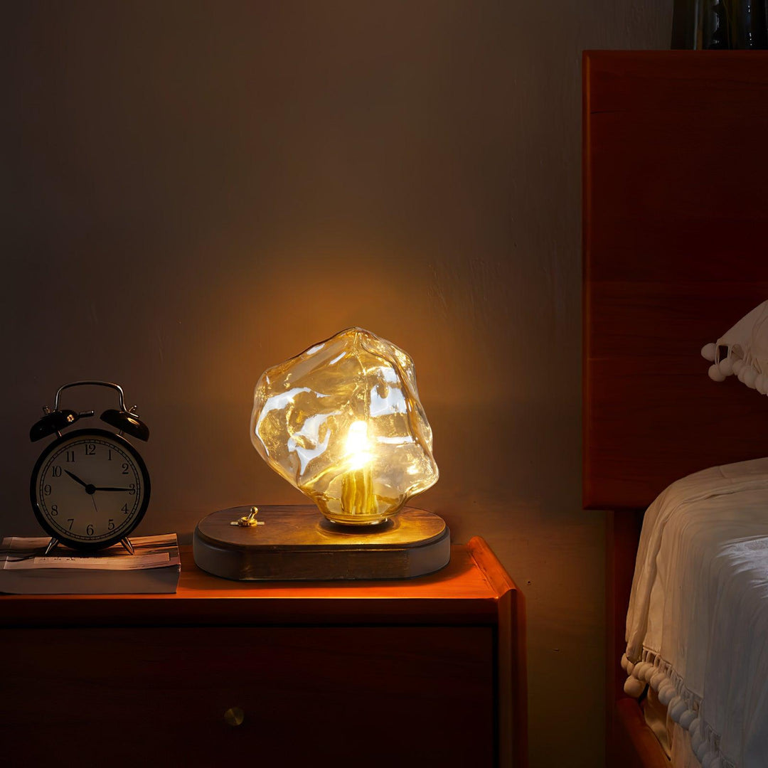 Glass Block Table Lamp | Modern Design with Clear Glass | Ideal for Living Room & Bedroom Lighting | Kalsten