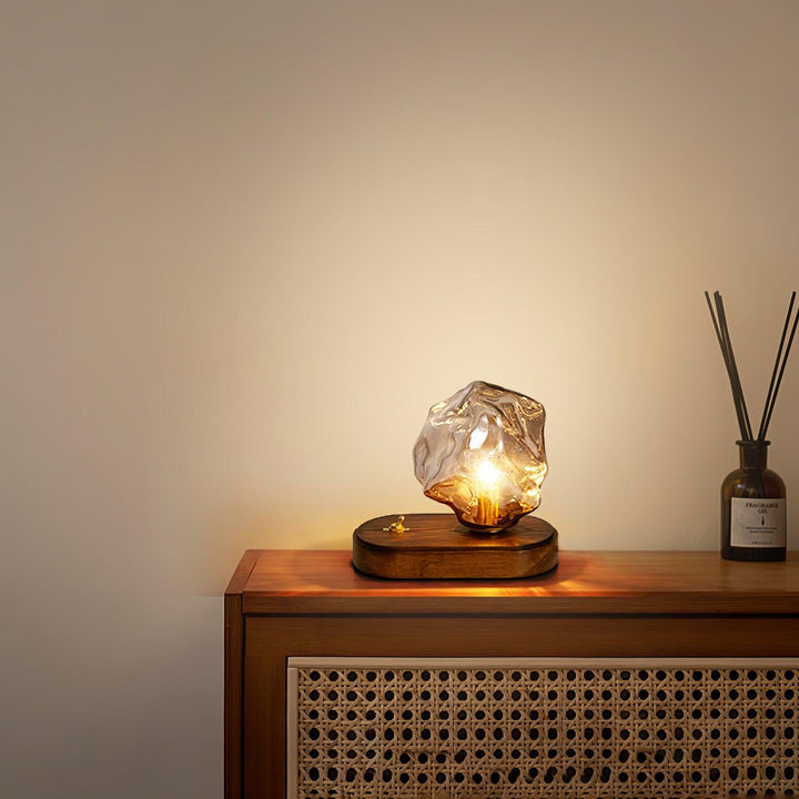 Glass Block Table Lamp | Modern Design with Clear Glass | Ideal for Living Room & Bedroom Lighting | Kalsten