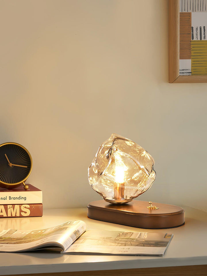Glass Block Table Lamp | Modern Design with Clear Glass | Ideal for Living Room & Bedroom Lighting | Kalsten