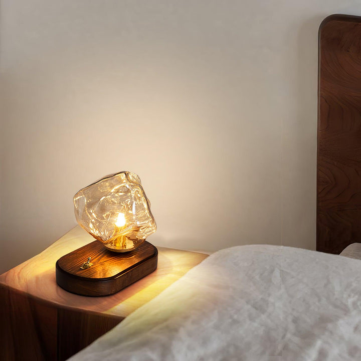 Glass Block Table Lamp | Modern Design with Clear Glass | Ideal for Living Room & Bedroom Lighting | Kalsten