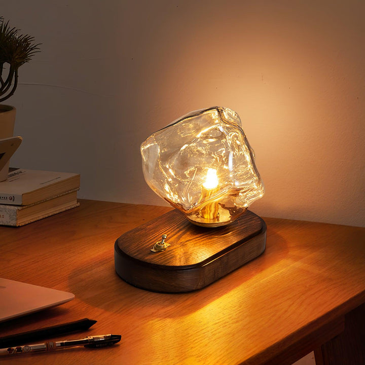 Glass Block Table Lamp | Modern Design with Clear Glass | Ideal for Living Room & Bedroom Lighting | Kalsten