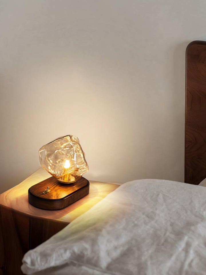 Glass Block Table Lamp | Modern Design with Clear Glass | Ideal for Living Room & Bedroom Lighting | Kalsten