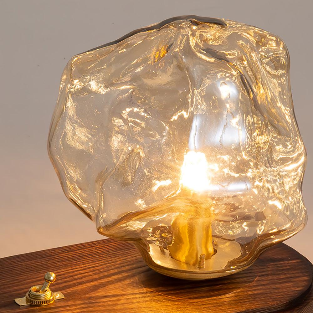 Glass Block Table Lamp | Modern Design with Clear Glass | Ideal for Living Room & Bedroom Lighting | Kalsten