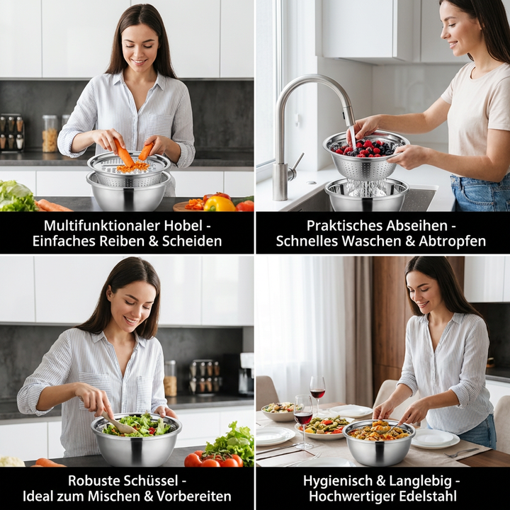 Vegetable cutter set with grater, sieve, and mixing bowl | Kalsten