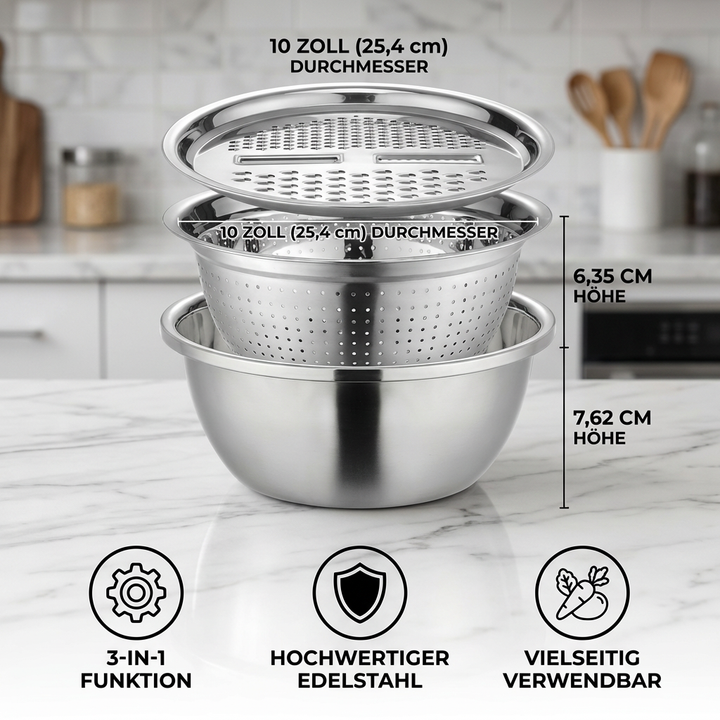 Vegetable cutter set with grater, sieve, and mixing bowl | Kalsten