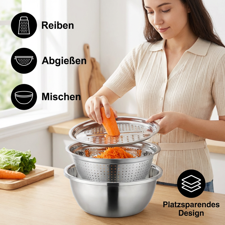 Vegetable cutter set with grater, sieve, and mixing bowl | Kalsten