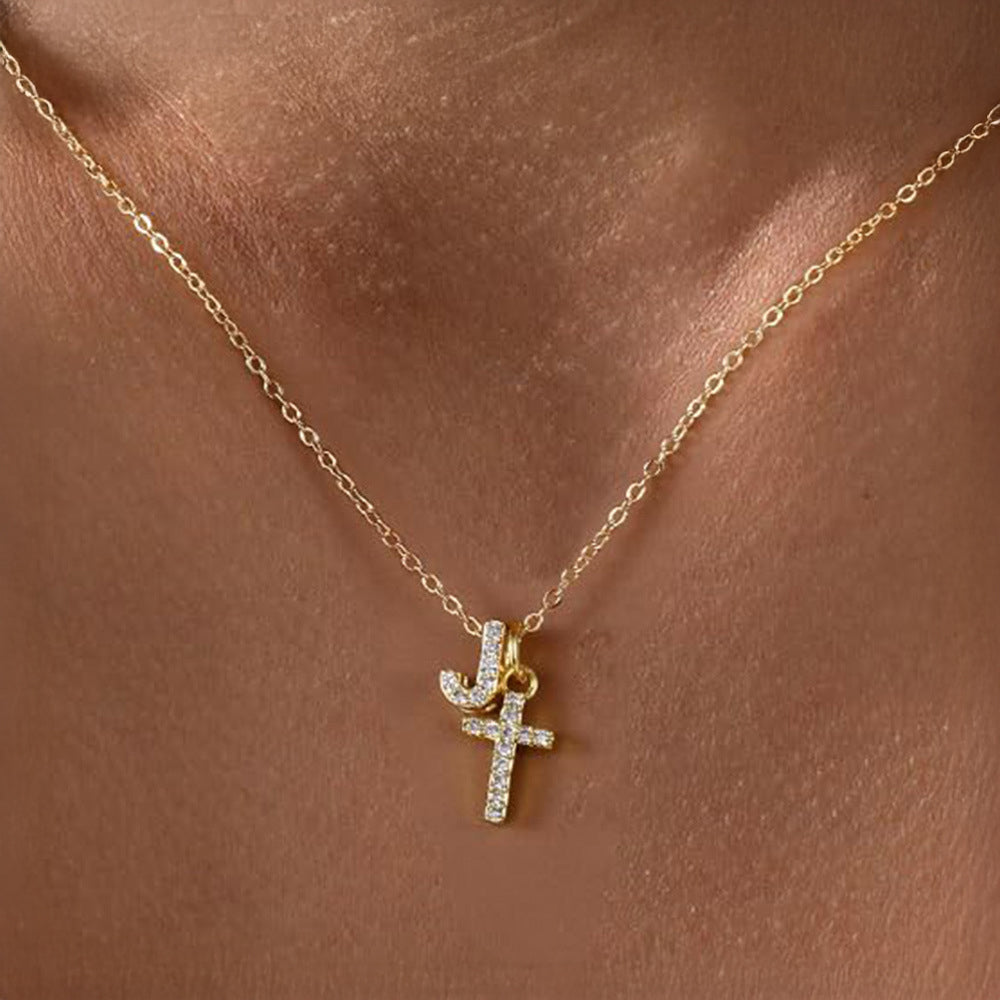 Kalsten | Dainty Diamond Initial & Cross Necklace
