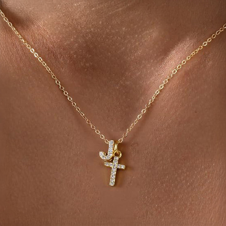 Kalsten | Dainty Diamond Initial & Cross Necklace