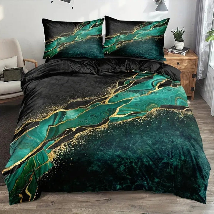 Kalsten | Jade Opulent Gold Accent Duvet Cover Set