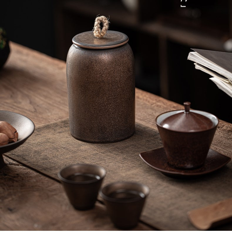 Kalsten | Japanese tea canisters made of ceramics, retro stoneware, airtight, Gong-Fu made of ceramics, for candies, tea ceremony accessories