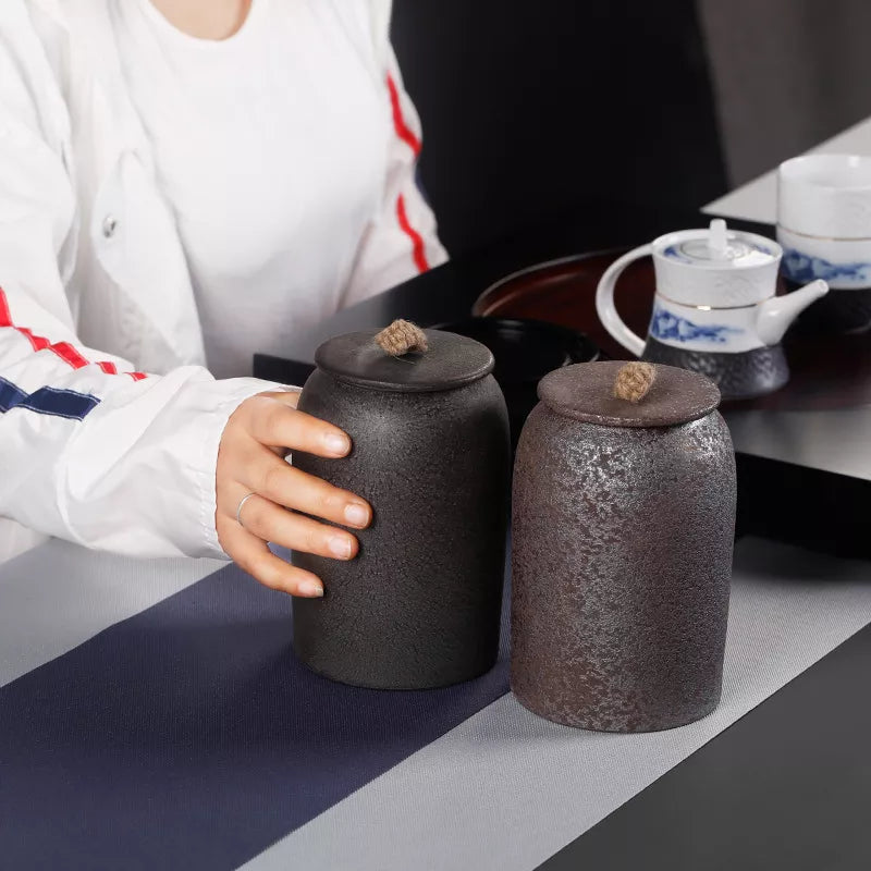 Kalsten | Japanese tea canisters made of ceramics, retro stoneware, airtight, Gong-Fu made of ceramics, for candies, tea ceremony accessories