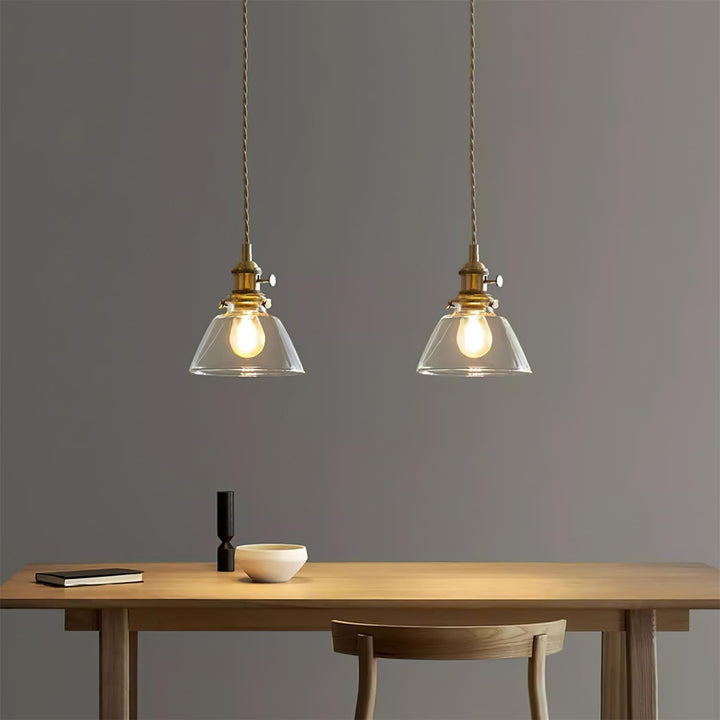 Pendant Light Glass 5.9 in Brass Hardwired Indoor Dining Kitchen Island Ceiling Lamp Clear Globe Vintage Style | Kalsten