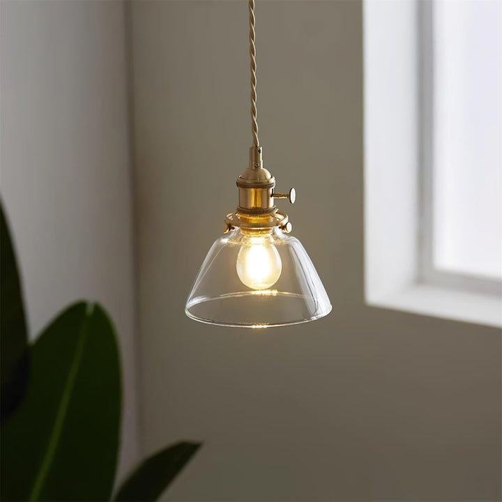 Pendant Light Glass 5.9 in Brass Hardwired Indoor Dining Kitchen Island Ceiling Lamp Clear Globe Vintage Style | Kalsten
