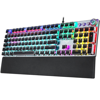 BowLift | AULA F2088 108 Keys Mixed Light Plating Punk Mechanical Brown Switch Wired USB Gaming Keyboard with Metal Key (Silver)