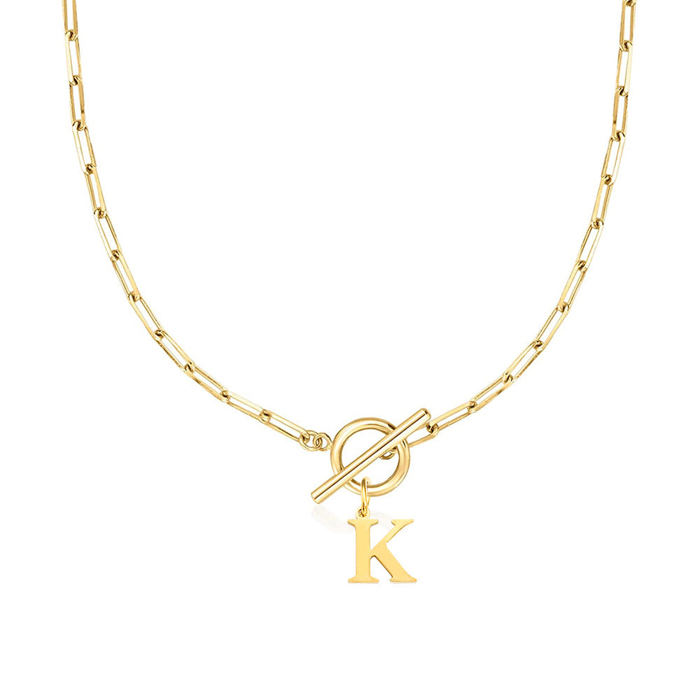 Kalsten | Paperclip Letter Initial Circle Lock Clasp Necklace