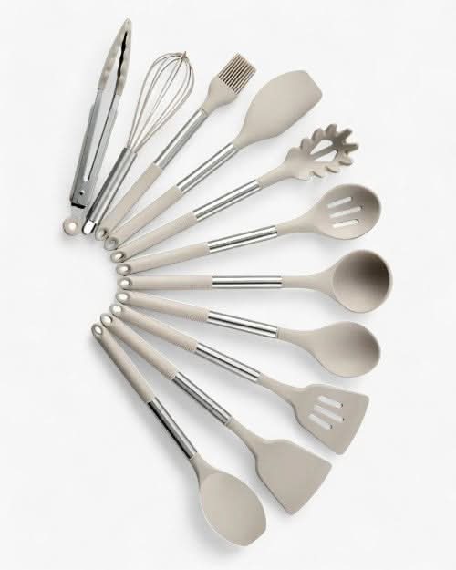 Skanto | Kitchen Utensil Set in Wood Look with Soft Silicone Tips