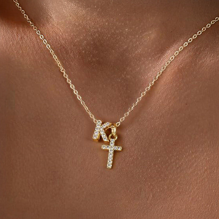 Kalsten | Dainty Diamond Initial & Cross Necklace