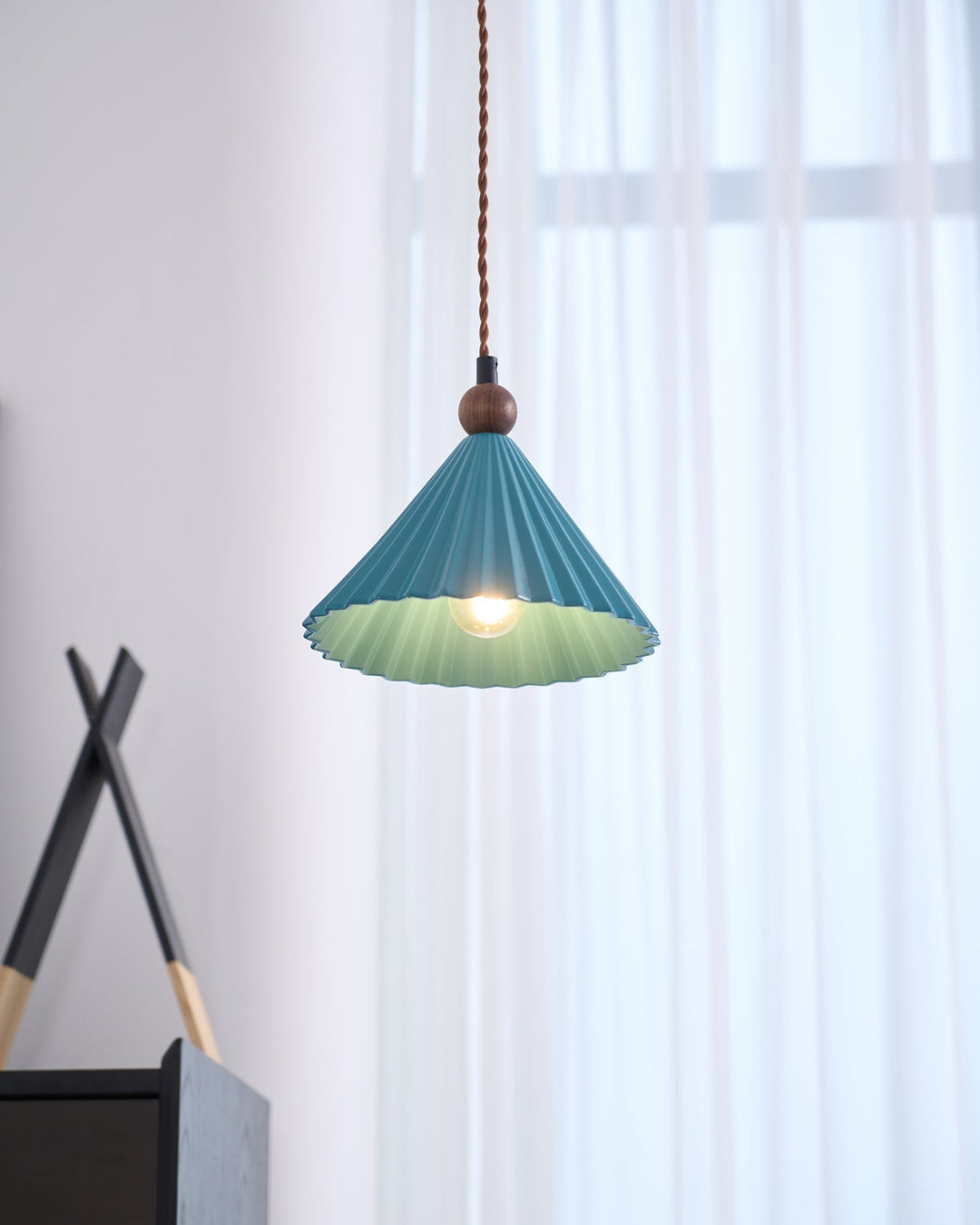 Pendant Light Ceramic Shade 7.8 in Adjustable Blue Dining Kitchen Hanging Ceiling Lamp | Kalsten