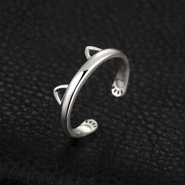 Kitty Ear Paw Hug 925 Silver Ring | Kalsten
