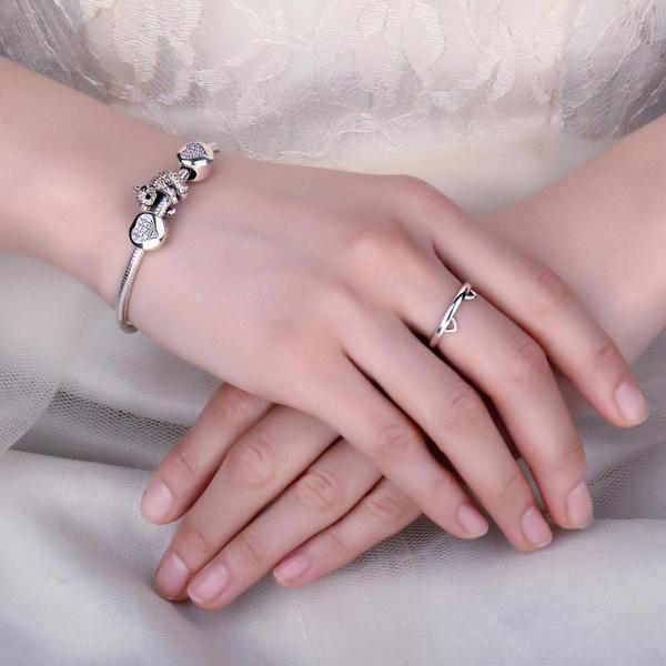 Kitty Ear Paw Hug 925 Silver Ring | Kalsten