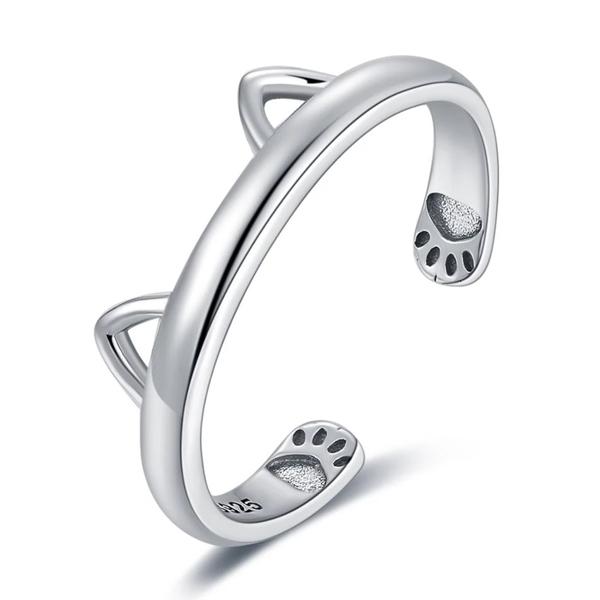 Kitty Ear Paw Hug 925 Silver Ring | Kalsten