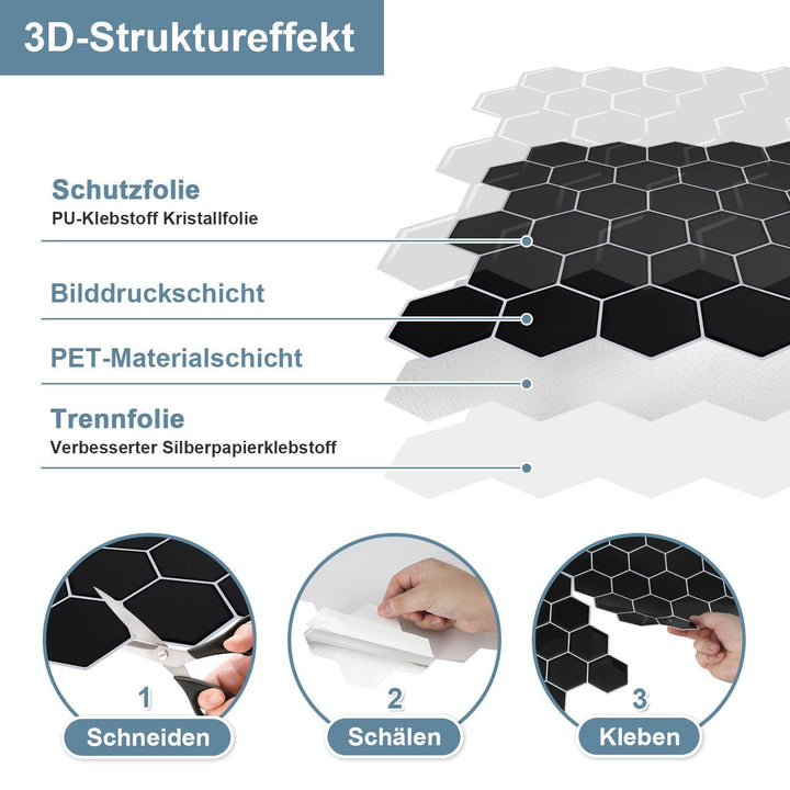 Self-adhesive tiles 10-piece set hexagon | Kalsten