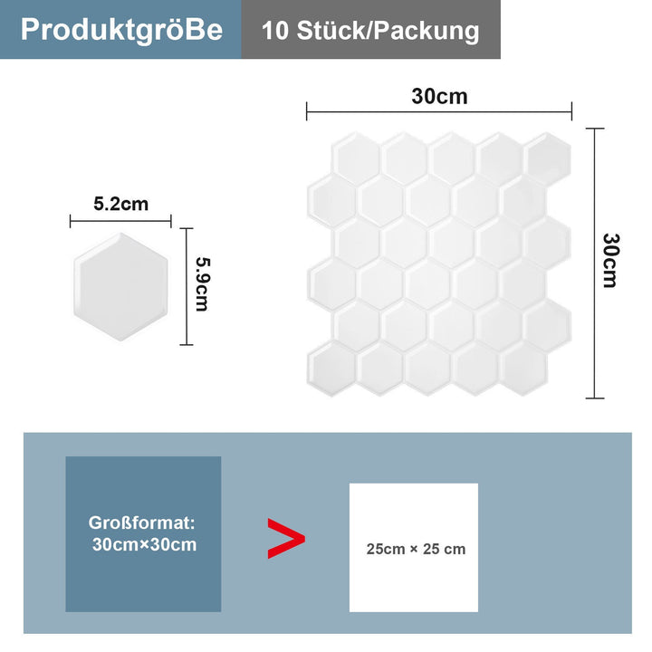 Self-adhesive tiles 10-piece set hexagon | Kalsten