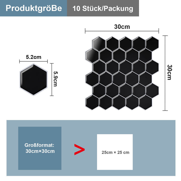Self-adhesive tiles 10-piece set hexagon | Kalsten