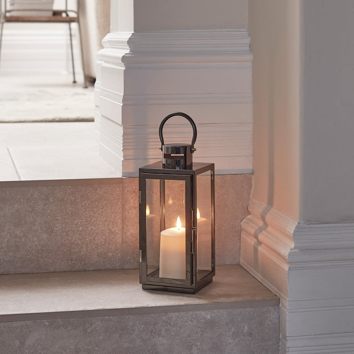 LED Lantern Stainless Steel Dark Gray with TruGlow LED Candle | Kalsten