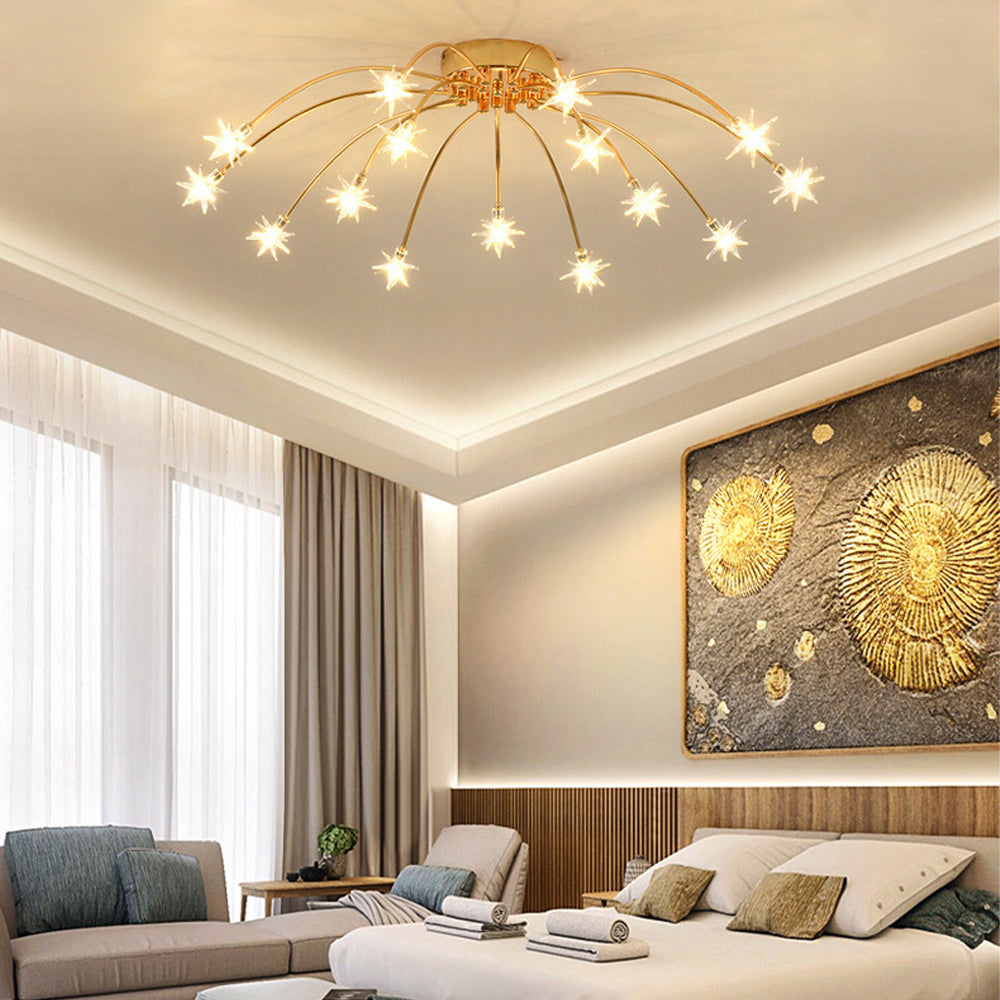 Ceiling Light Metal Glass 24 in Semi Flush Mount Indoor Living Room Dining Bedroom LED Energy Saving | Kalsten